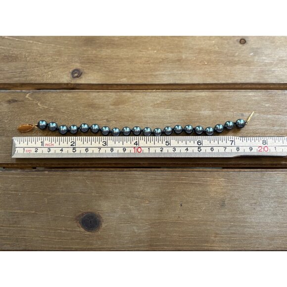 Vintage Black Pearl Beaded Bracelet With Gold-Tone Clasp - Picture 4 of 5